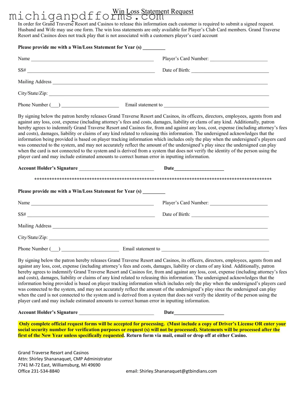 Free Michigan Win Loss Statement Template in PDF
