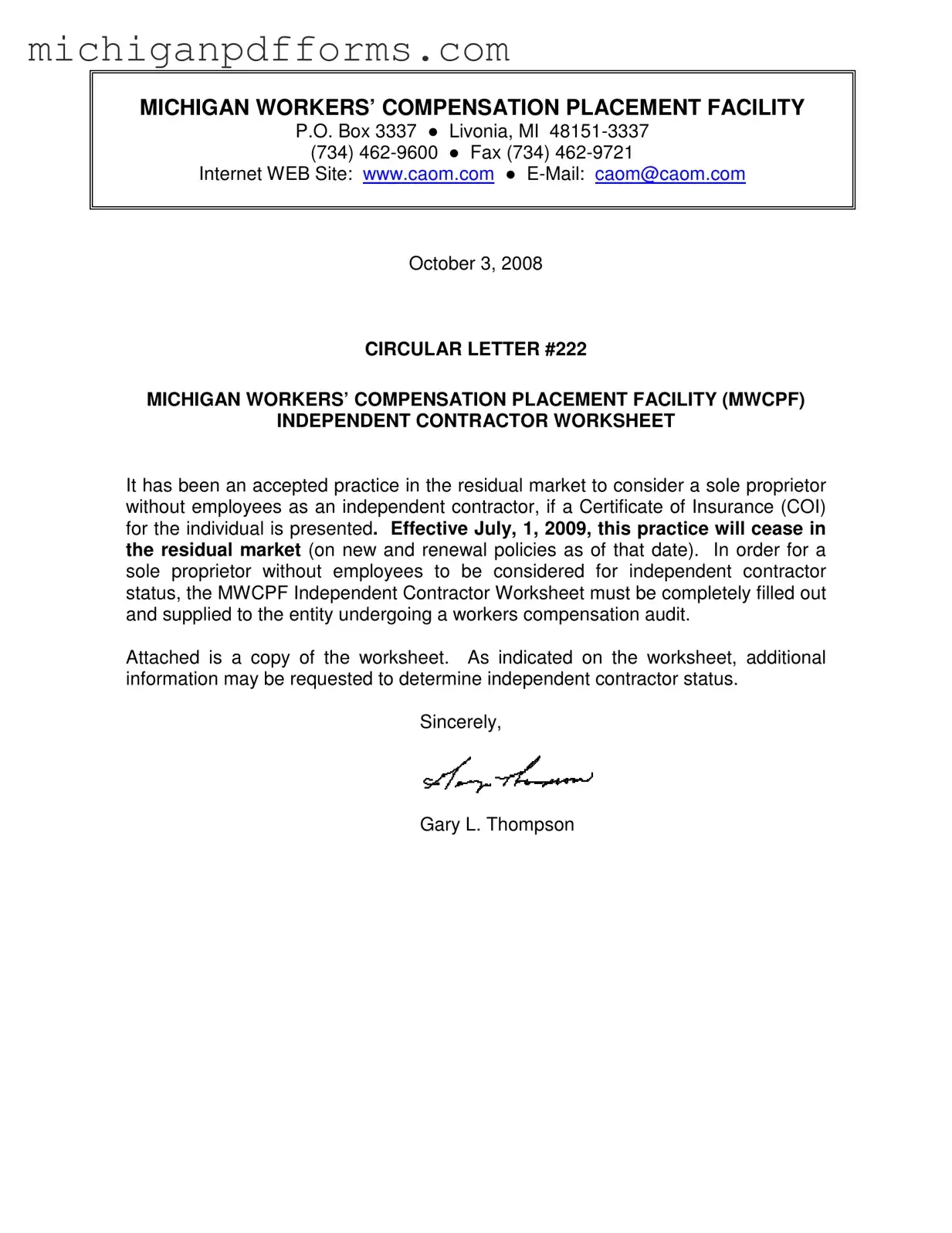 Free Michigan Workers Independent Contractor Worksheet Template in PDF