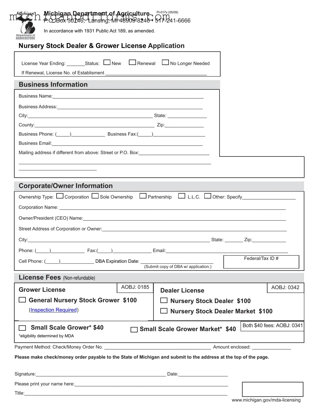 Free Pi 017S Michigan Template in PDF
