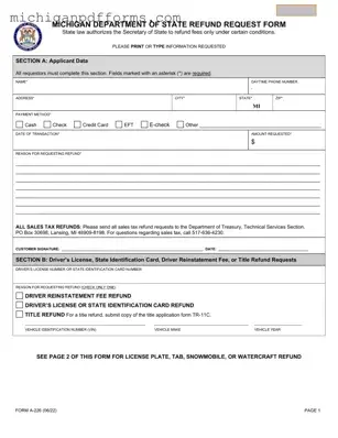 Free Michigan A 226 Template in PDF