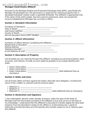 Blank Small Estate Affidavit Form for Michigan State
