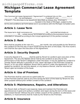 Blank Commercial Lease Agreement Form for Michigan State