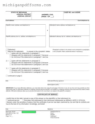 Free Michigan Civil Template in PDF