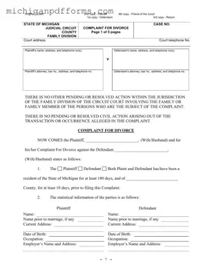 Free Michigan Complaint Divorce Template in PDF