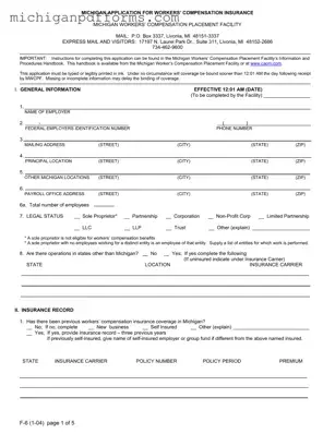 Free Michigan F 6 Template in PDF