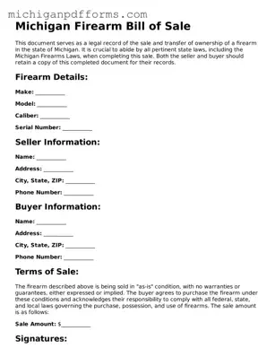 Blank Firearm Bill of Sale Form for Michigan State