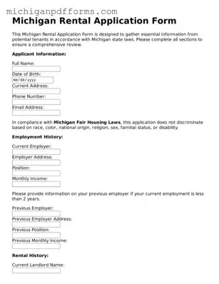 Blank Rental Application Form for Michigan State