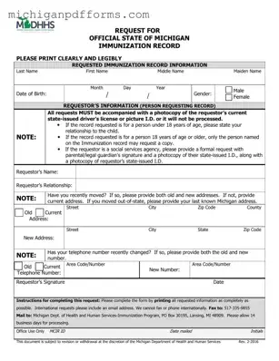 Free Michigan Immunization Record Template in PDF