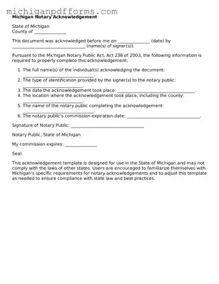 Blank Notary Acknowledgement Form for Michigan State