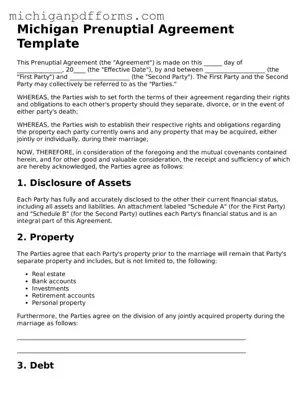 Blank Prenuptial Agreement Form for Michigan State