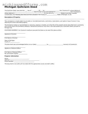 Blank Quitclaim Deed Form for Michigan State