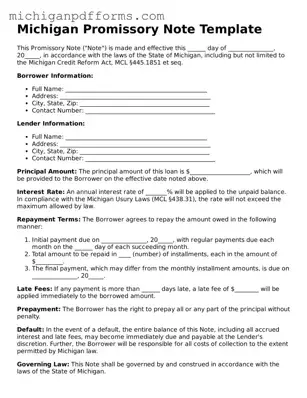 Blank Promissory Note Form for Michigan State