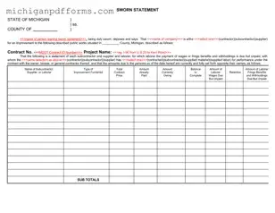 Free Michigan Sworn Statement Template in PDF